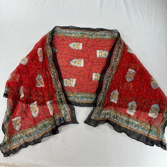 Vintage ATG All That Glitters Elegant Red/Black Santa Claus Women's Scarf 57”L - Picture 5 of 14